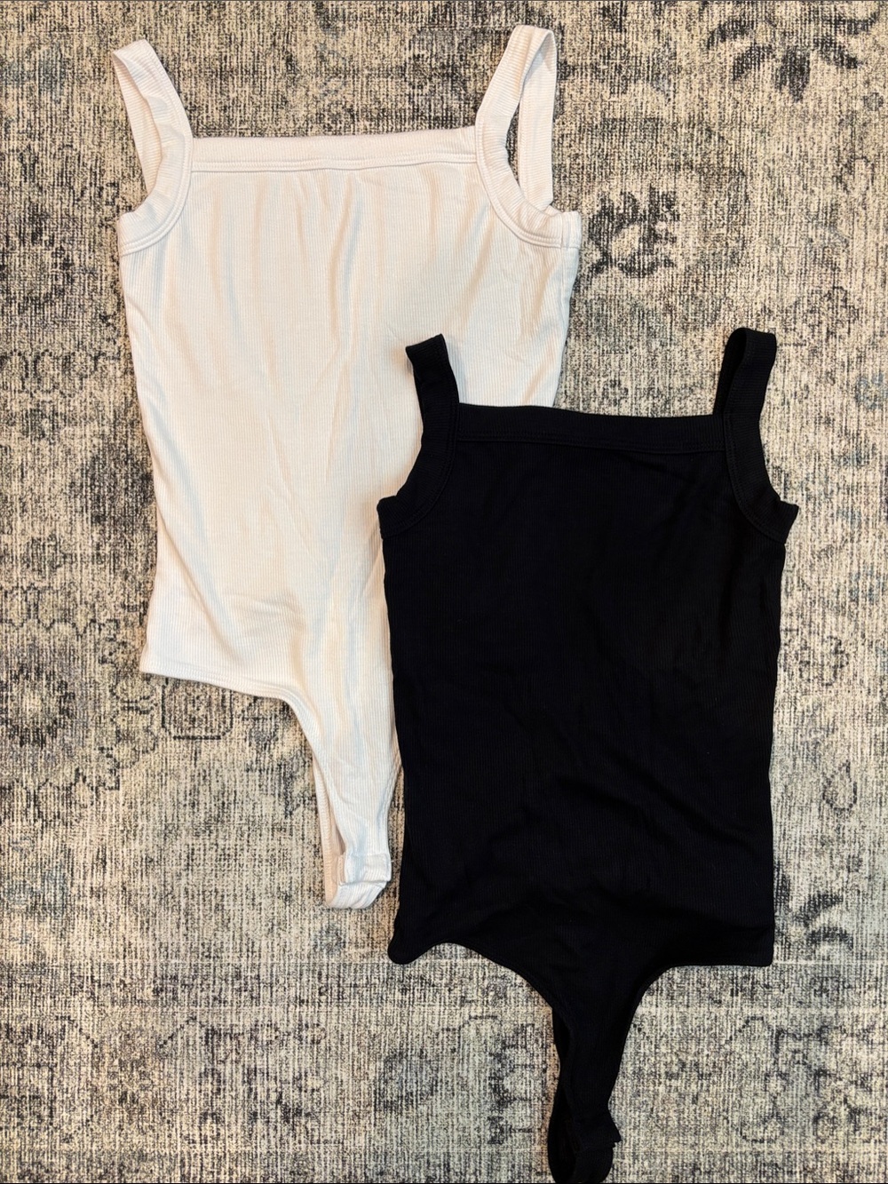 Clyque Ribbed Square-Neck Open Back Bodysuits